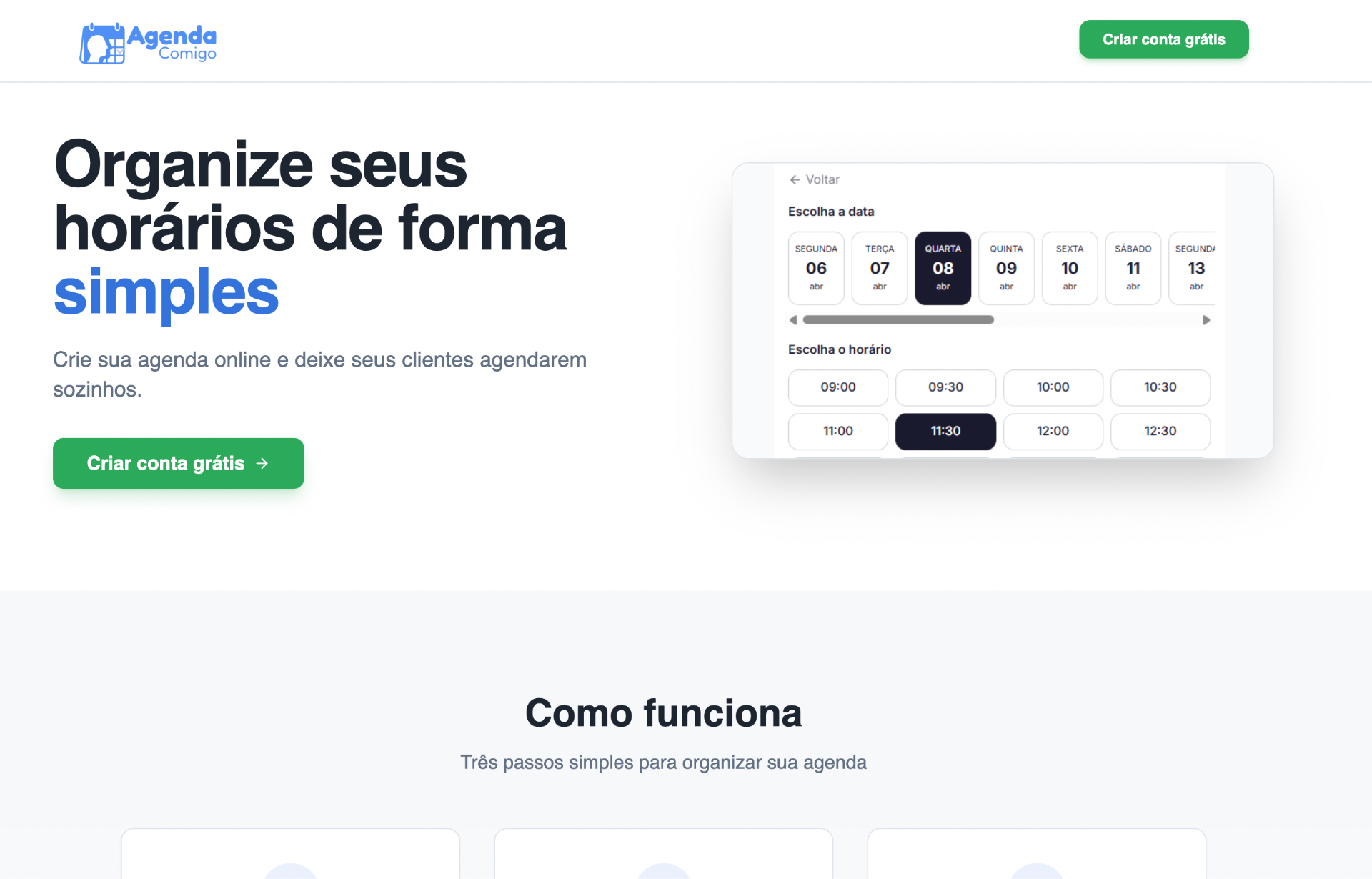 Prévia do site Agenda Comigo